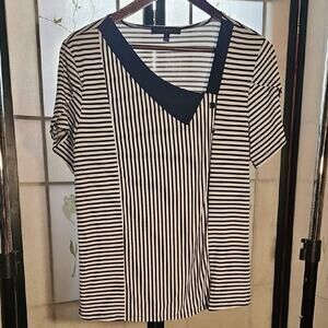 White and Blue Asymmetrical Blouse